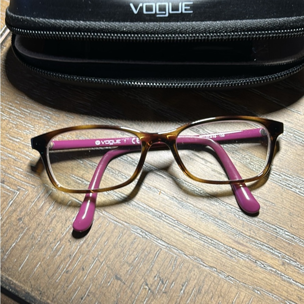 Vogue Glasses with Brown Frames and Pink Arms